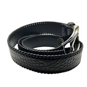 Vintage Black Croc Genuine Leather Men's Belt w/ Bonded Lacing Sz 40